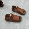 GKTINOO Genuine Leather Peep Toe Flat Sandals 2025 Summer New Retro Handmade Cowhide Soft Sole Solid Color Women's Shoes