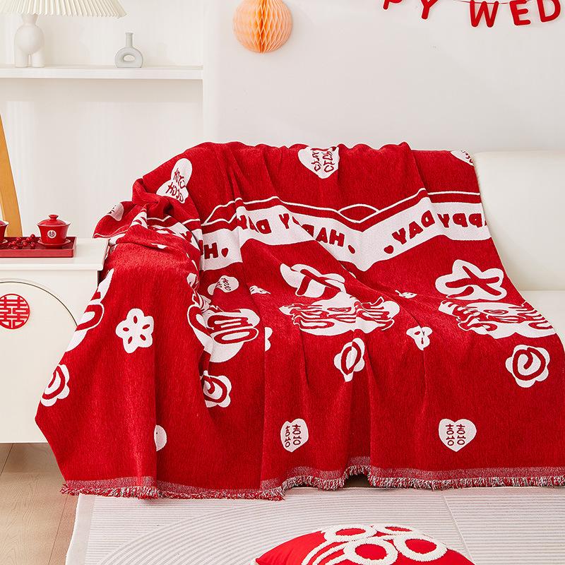 New Wedding Festive Red Four-season Universal Sofa Towel Full Cover Extra Large Non-slip All-inclusive Cover Blanket Wedding Room Decoration