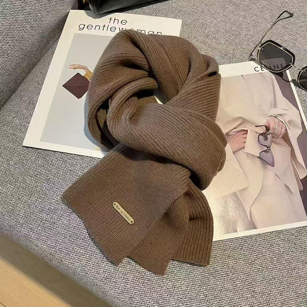 Korean-Style Houndstooth Knitted Round Neck Scarf - Warm, Versatile, Trendy Autumn/Winter Accessory