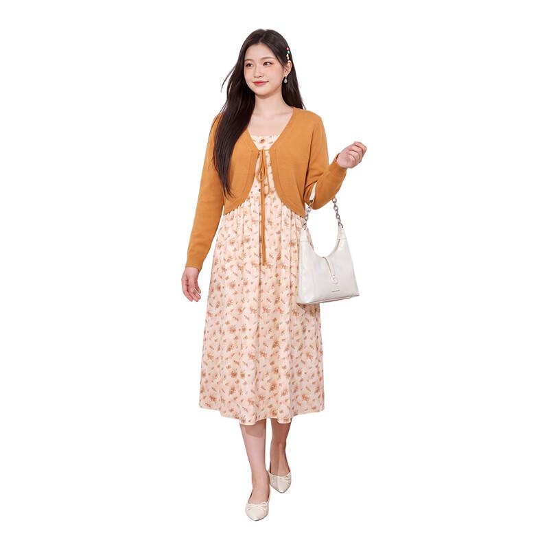 IEF Plus-Size Autumn Knitted Cardigan and Floral Dress Set