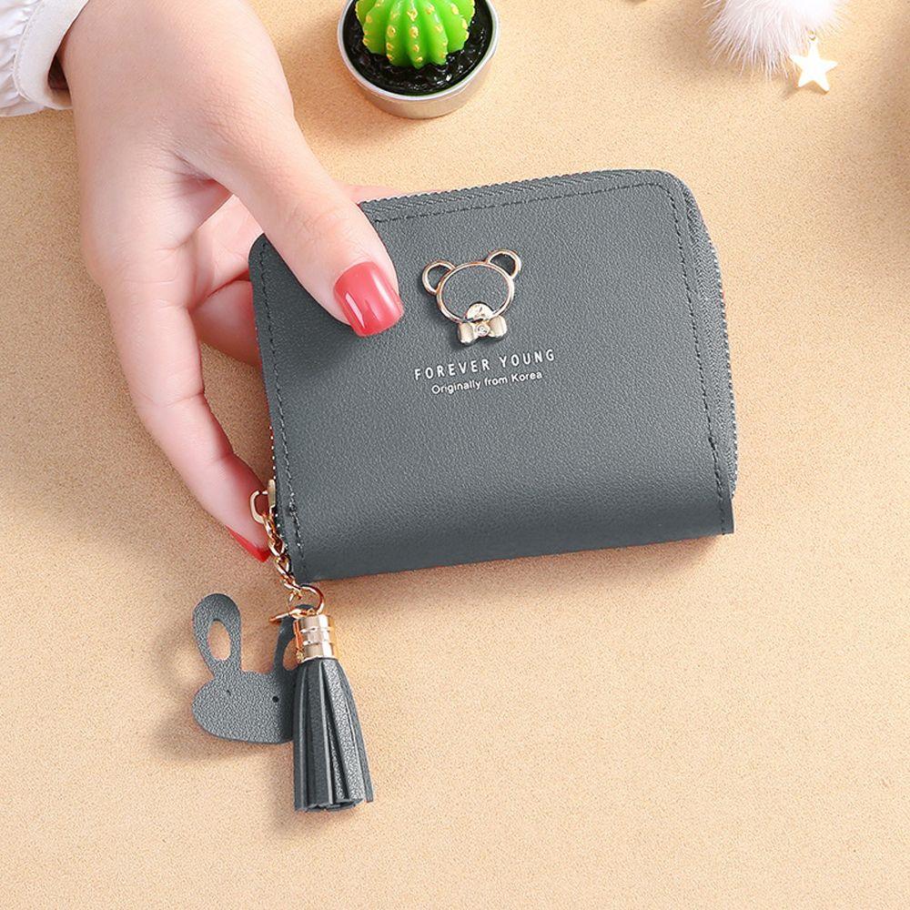 Tassel Pendant Credit ID Card Bank Card PU Leather Short Wallet Coin Purse Bear Wallet Card Holder
