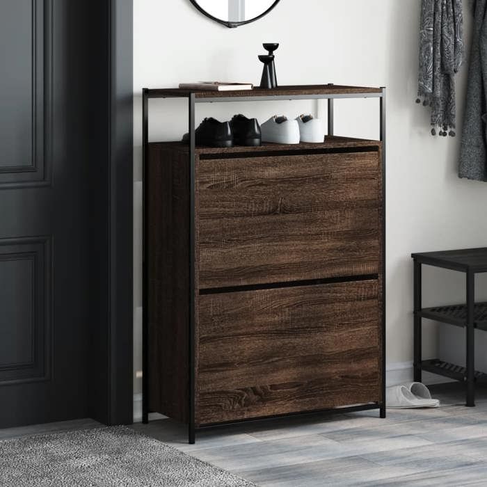 VidaXL Shoe Cabinet Brown Oak 75x34x112 Cm Engineered Wood 840038