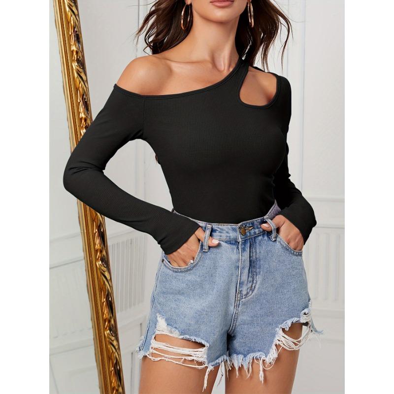 

Женские пуловеры, тонкий, темпераментный, с наклоном, без бретелек, с длинными рукавами, нерегулярный вязаный топ S чёрный