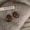 Trendy Retro Maillard Color Series Geometric Semi-circular Chocolate Bean Resin Stud Earrings for Women Korea Atmosphere Jewelry
