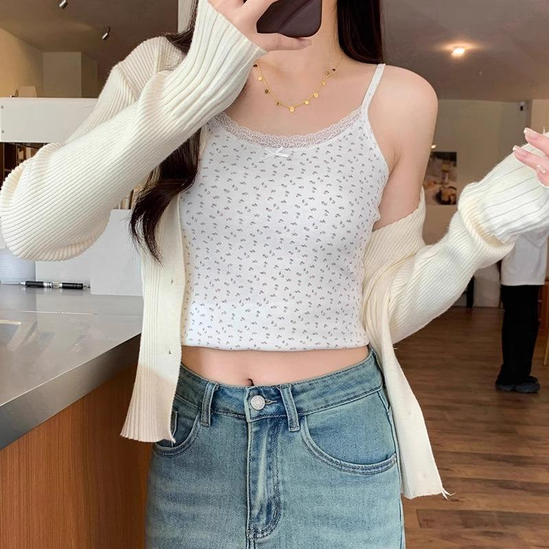 Sweet Floral Small Suspender Vest Women's Lace Slim-fitting Early Spring Short Backing Sleeveless Inner Top