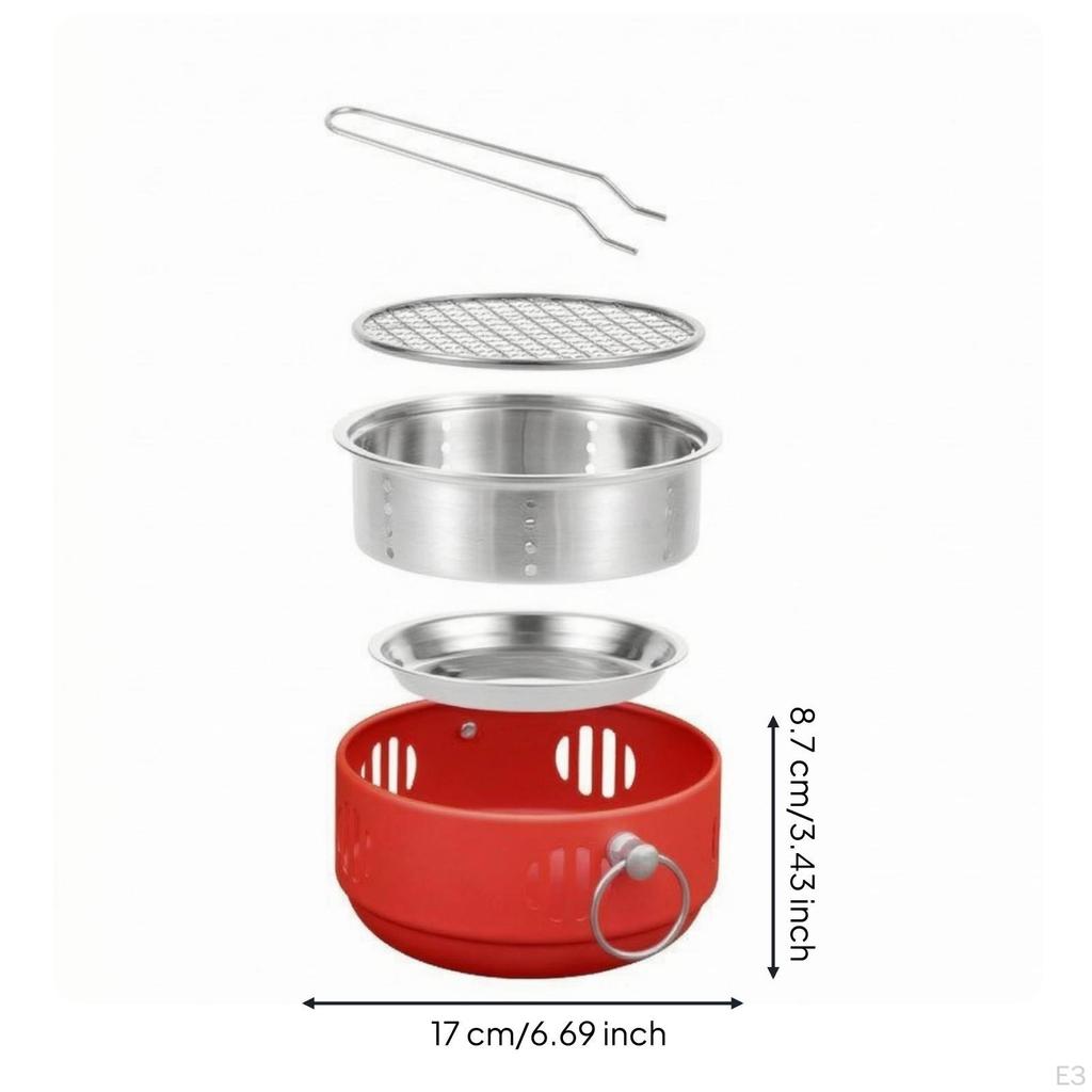 Small Round Briquette Grill Ash Pan Stainless Steel Handle Outdoor Cooker Natural