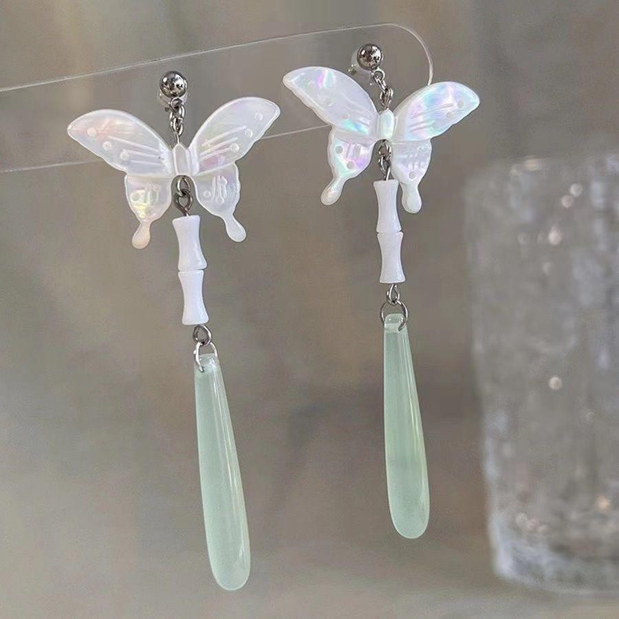 Steel Fun Zircon New Chinese Style Fan Shell Pendent Long Tassel Dangle National Style Earrings for Women Zircon Gift 2024