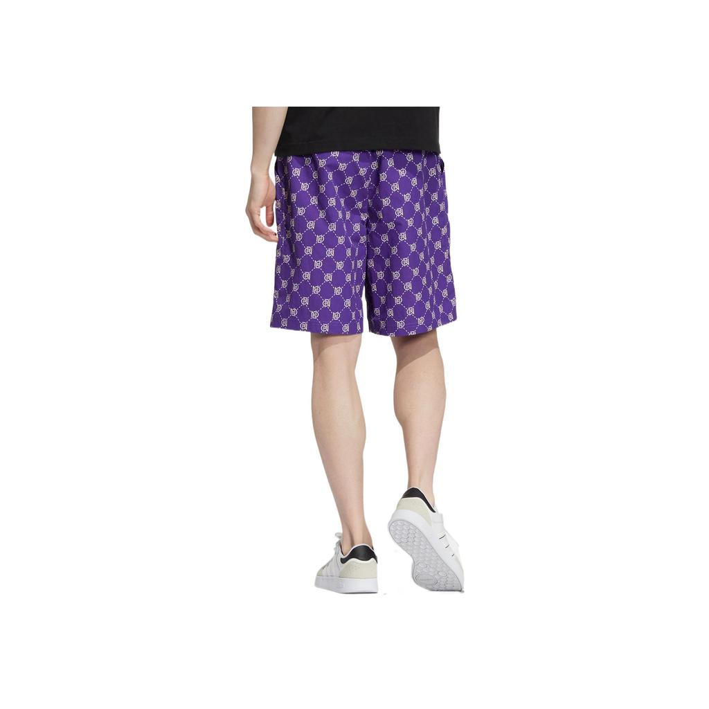 Adidas Neo All Over Print Drawstring Elastic Waist Straight Leg Shorts Unisex Shorts Purple HM2031