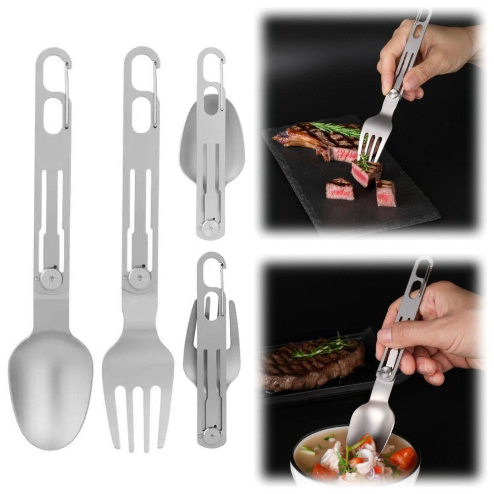 Reusable Folding Fork and Spoon Stainless Steel Travel Folding Spoon Camping Utensils  Camping Trip