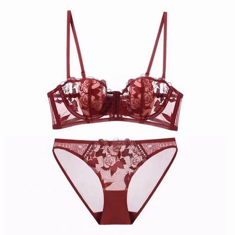 Conjunto de Sujetador Sexy para Mujer Francés, Conjunto de Lencería de Encaje Suave con Aro y Copas de Oreja de Conejo, Conjunto de Sujetador Reductor para Pecho Grande