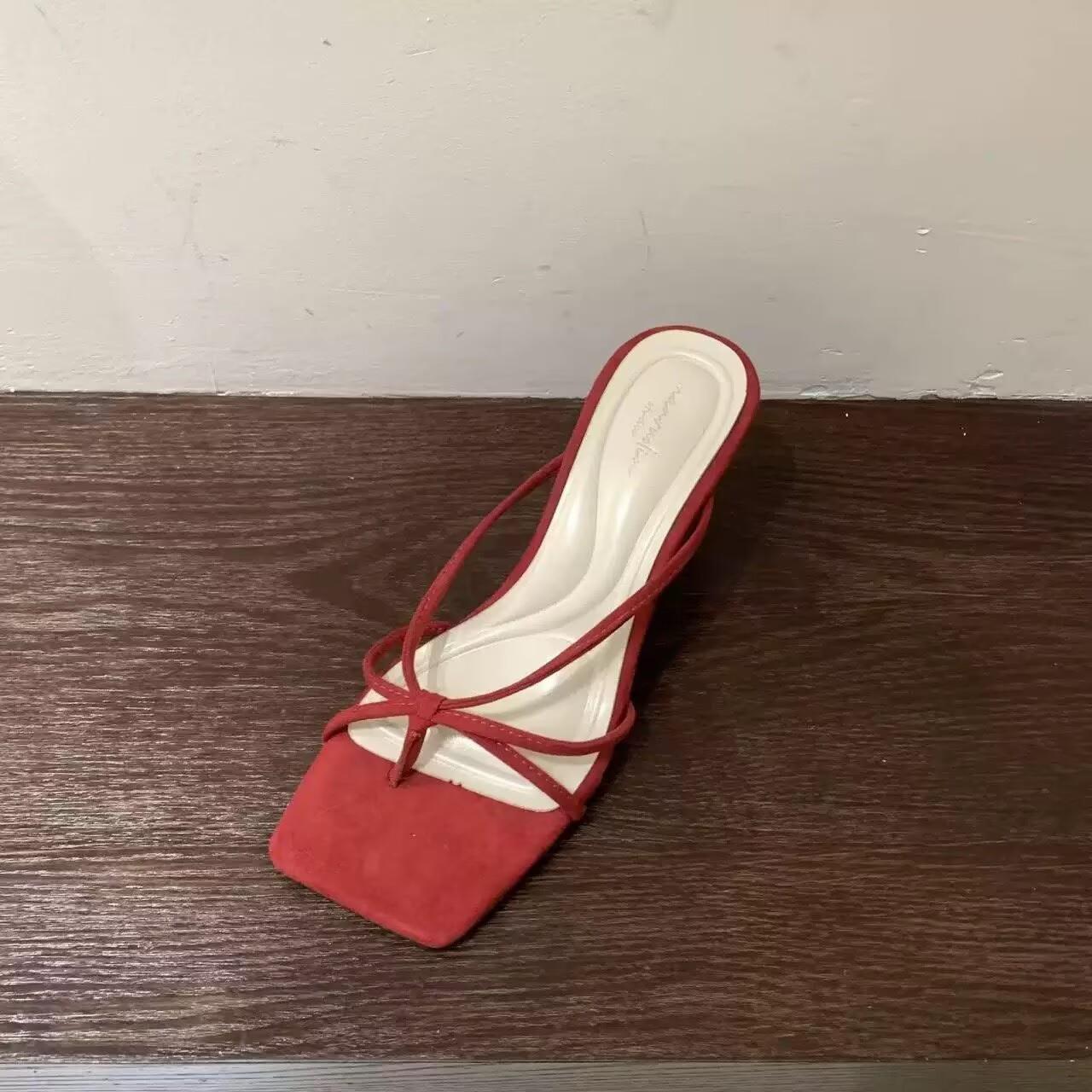 

First-Time Season French Toe High-Heeled Slippers Women S Outer Wear Summer Skirt Beautiful Height-Enhancing Sandals 34 красный