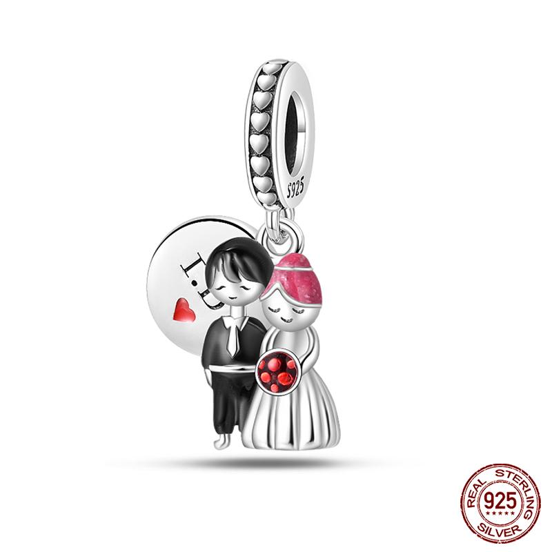 Copper Romantic Couple Rose Valentine'S Day Charms Beads Fit Qikaola Original Bracelets Fine Diy Jewelry Gifts