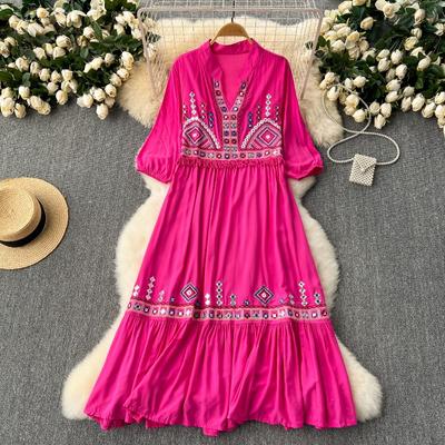 Summer Women's Embroidery Loose Temperament Beach Long Dresses