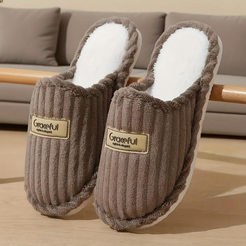 Cozy & Elegant Women's & Men's Winter Slippers • Plush Soft Lining & Thickened EVA Sole • Slip-On House Shoes with Golden Strap Design (/White)