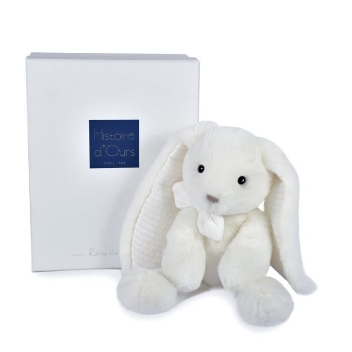 Peluche - histoire d'ours - lapin preppy chic - 30cm - blanc - doux et moelleux