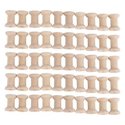 50pcs Wood Spools Polished Recyclable Retro Empty Spools Wooden Thread Spools for Crafts Arts