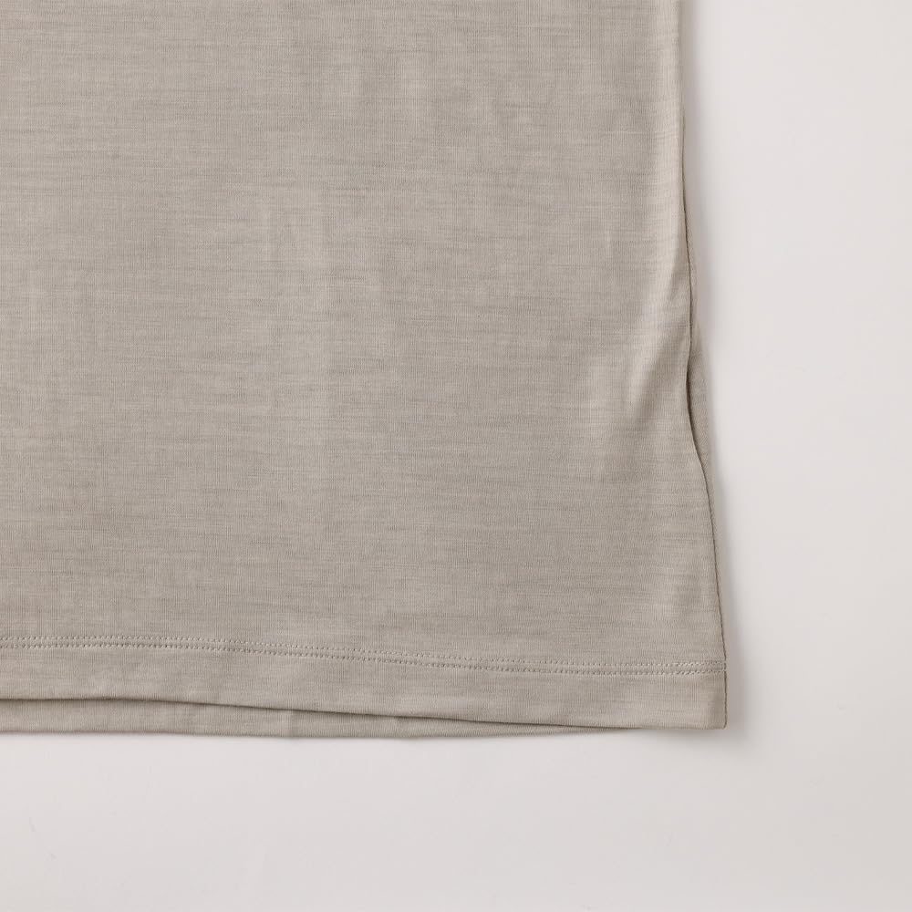 HITOYOSHI Short Sleeve Crew Wool Men's T-Shirt, 9153, Neck/Beige/XL, 100%