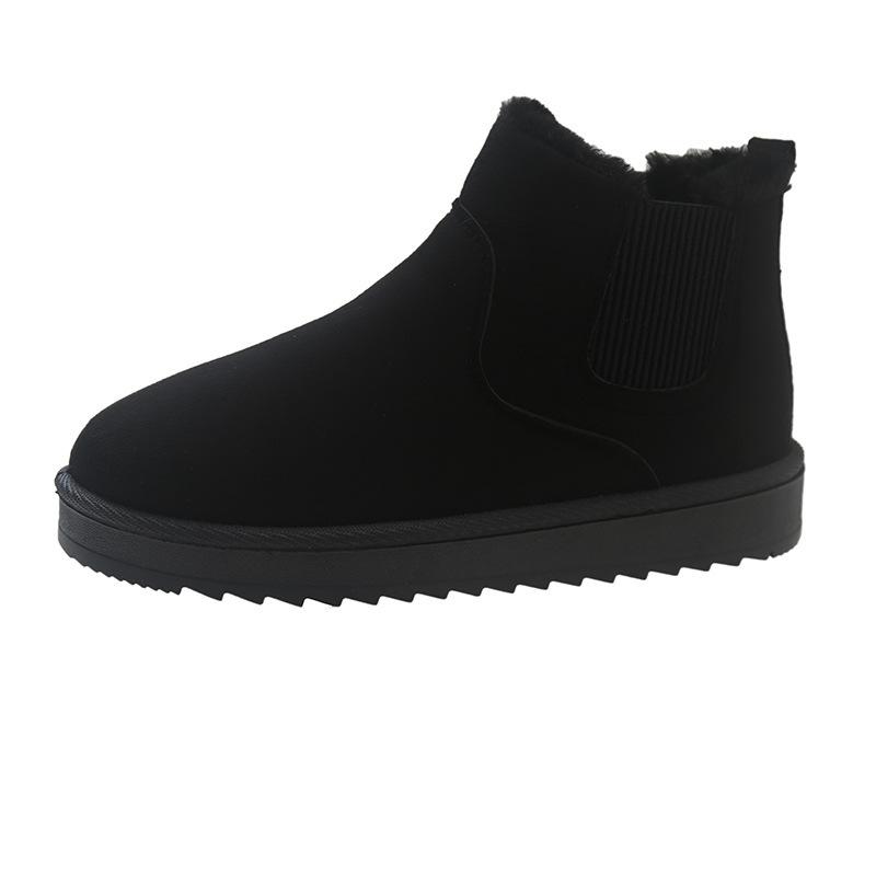 New autumn and winter snow boots warm solid color large size wool cotton boots elastic band thick sole short cotton shoes