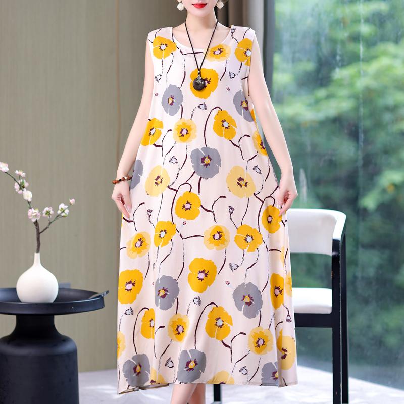 Plus Size Women's Long Dress Summer  Casual Elegant Sleeveless Vintage Print Dress For Women
