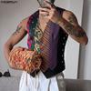 INCERUN Vestă Subțire cu Decolteu în V pentru Bărbați cu Imprimeu și Patchwork, Fără Mâneci, cu Nasturi, Vestă Casual pentru Petrecere, Topuri
