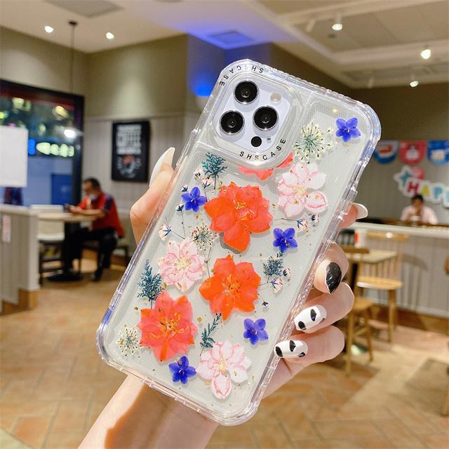 Nárazuvzdorný třpytivý květinový průhledný kryt na telefon pro Iphone 13 11 12 14 Pro Max 13pro Xs Max Xr X Dual Frame Nárazuvzdorný kryt nárazníku