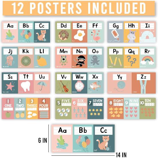 Hadley Designs Alphabet for Classroom Wall - ABC Letters and Numbers Posters for Preschool and Kindergarten - Alphabet Line for Classroom Decor and