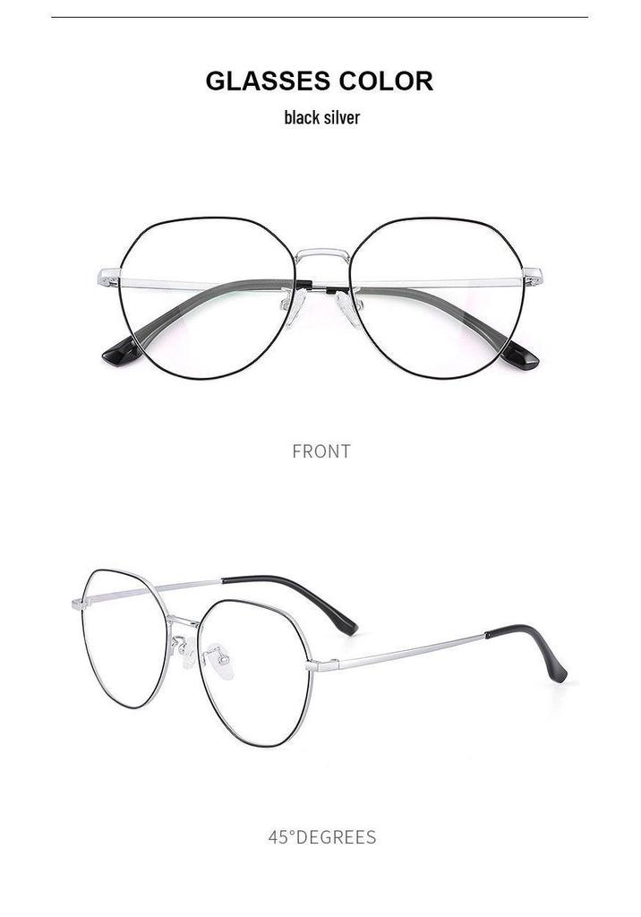 Polygon Silver Glasses for Large Faces – Women’s Myopia & Anti-Blue Light Prescription Ready