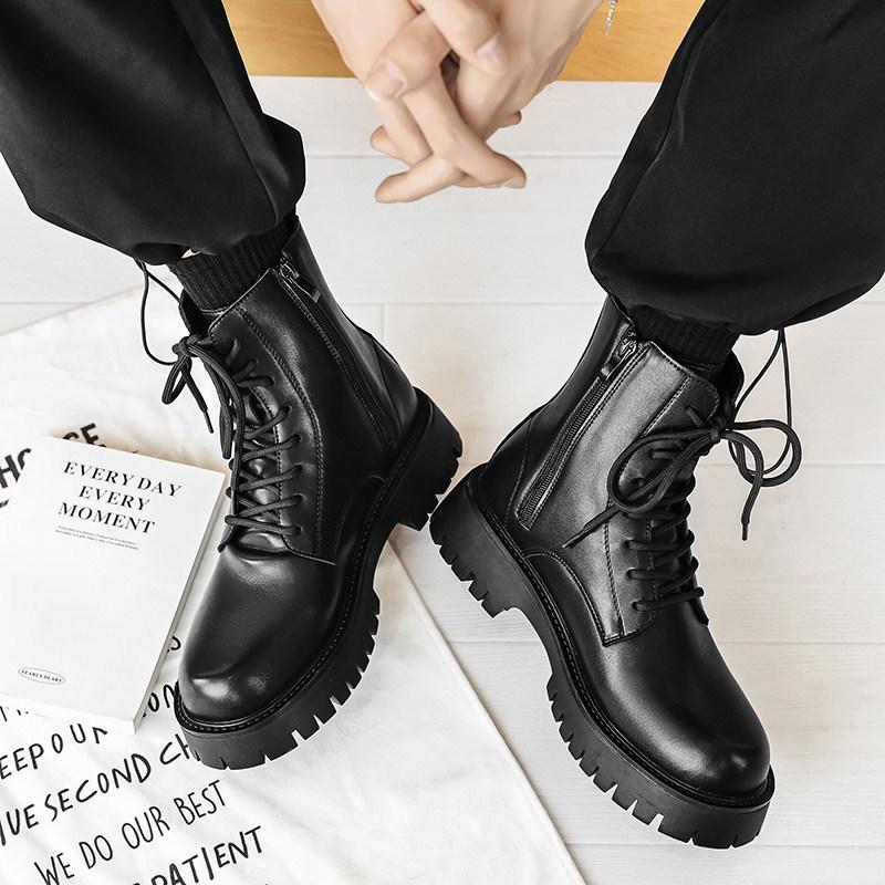 White Martin Boots Men's Summer High-top Zipper Leather Thick-soled Heightening Simple British Fashion Boots Men's Boots