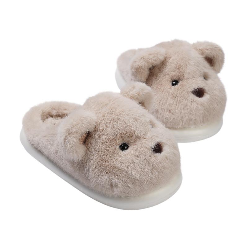Cute bear cotton drag girl autumn and winter indoor home piled warm fluffy slippers can be worn outside