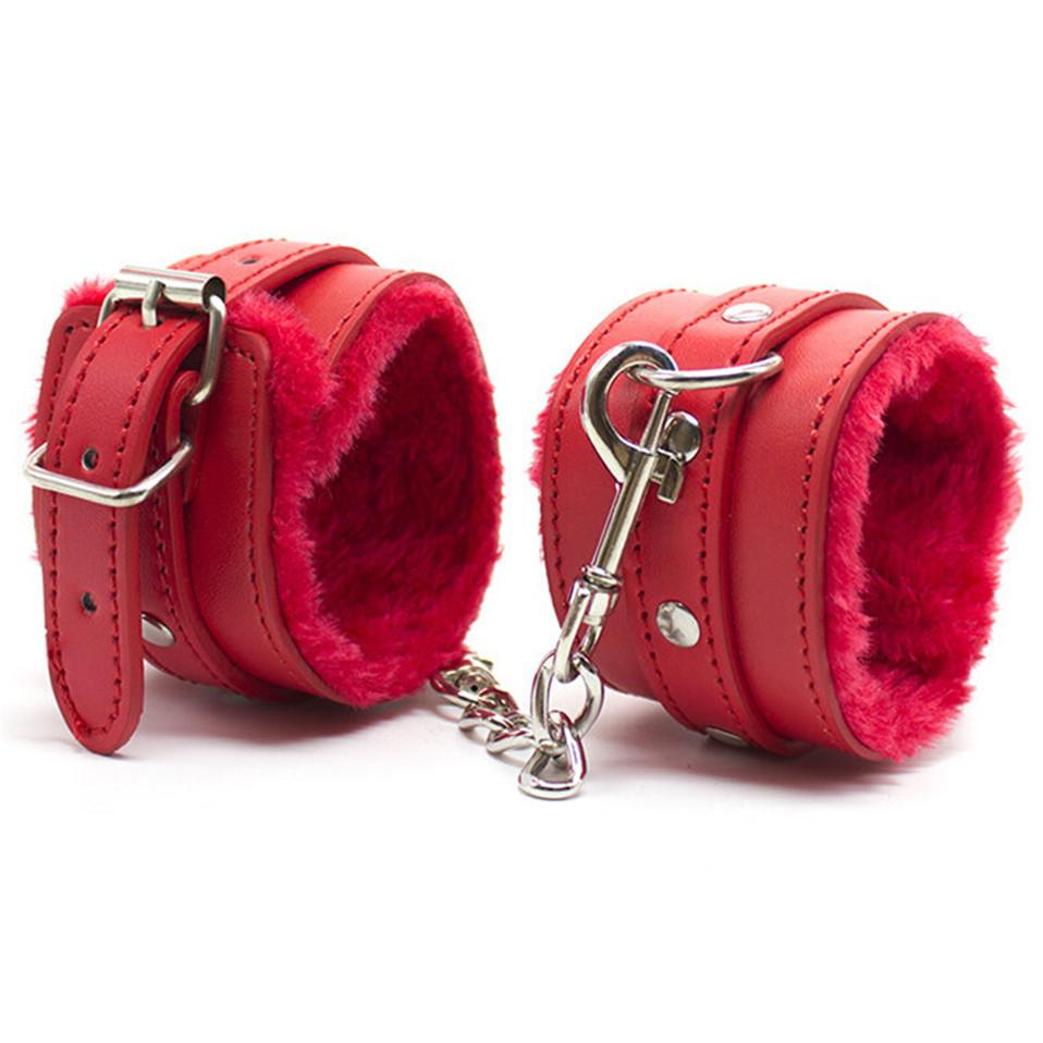 Handcuffs Sexy Metal Adjustable PU Leather Plush Restraints Slave Erotic Wives Cuff Sex Toys for Couples Adult Games
