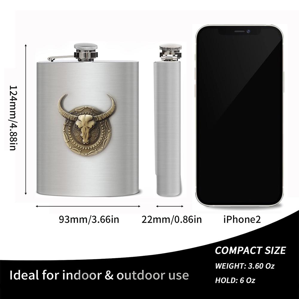 6 Oz Stainless Steel Hip Flask with Bull Totem Wine Pot Portable Hip Flask Travel Alcohol Liquor Bottle