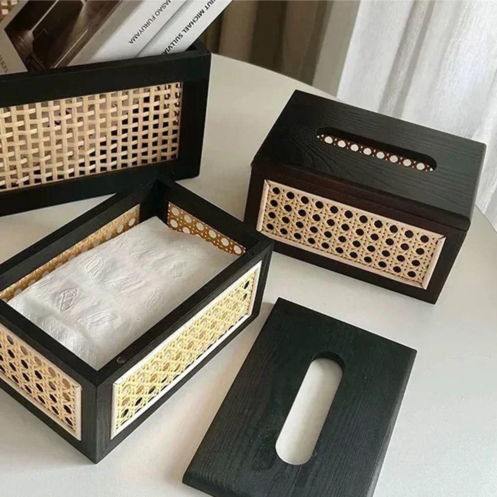 Solid Wood Wooden Napkin Case Thickened Wet Wipes Container High Quality Rattan Tissue Box  Bedroom