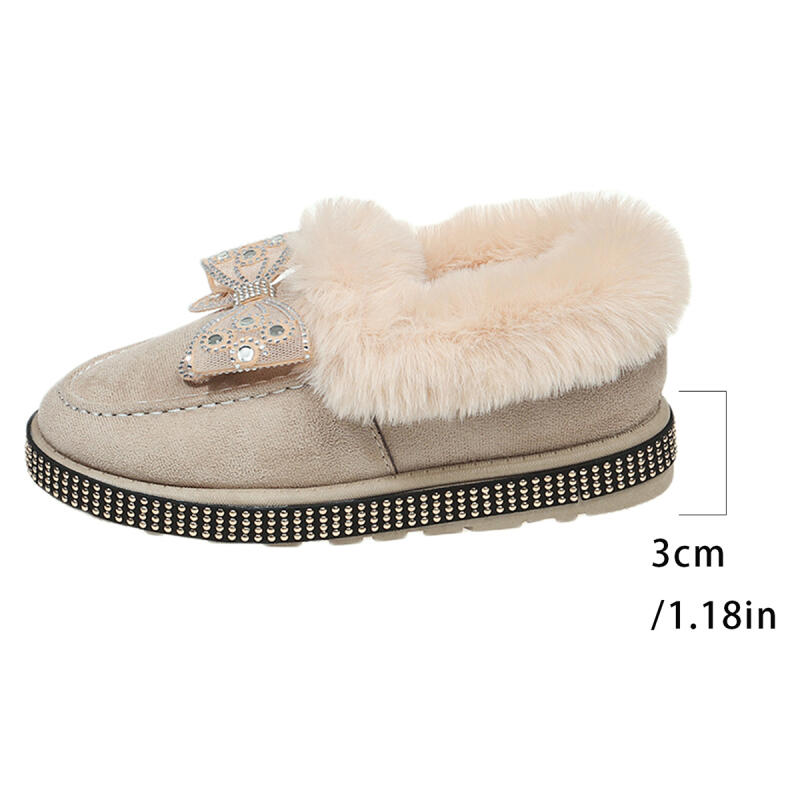 Fashion Sweet Bowknot Furry Snow Boots Women 2025 Luxury Glitter Faux Fur Ankle Boots Woman Short Plush Brand Designer Shoes Winter