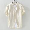 Men's Retro Japanese Linen White Lapel Short Sleeve Shirt