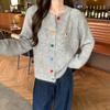 Womens Sweet Cartoon Dog Print Long Sleeve Knit Cardigan Round Neck Button Front Sweater In Pastel Colors Winter