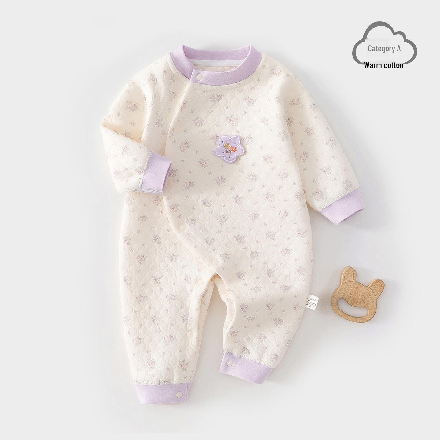 

Infant Padded Jumpsuit - Warm Winter Bodysuit for 0-1 Year Old Girls, Size 73 Size 73 квітковий/фіолетовий