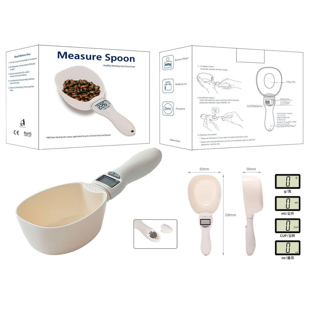 Food Scale Pet Measuring Scoop LCD Electronic Precision Weighing Tool Dog Cat Feeding Digital Spoon Scale Display Kitchen Scale