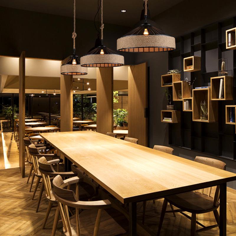 Retro Industrial American Pendant Light with Hemp Rope for Restaurants, Cafes & Bars