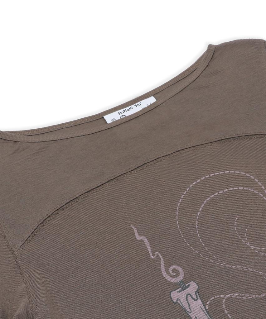 RuNaKi'Hu' Wxt086 Kaori Fingerhole Boat Neck Long Sleeve (Brown)