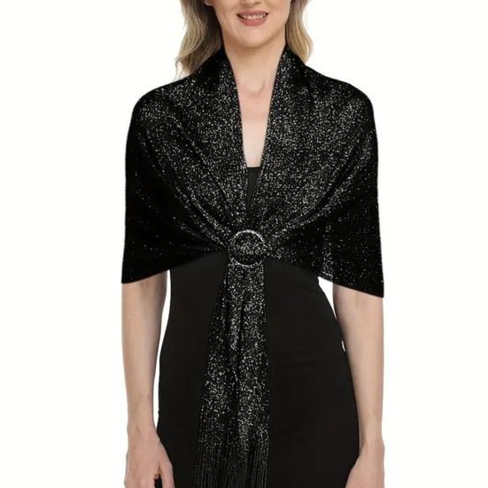 

Женское платье-шаль с бахромой из кисточек и металлической нитью, вечерние платья для женщин чёрный