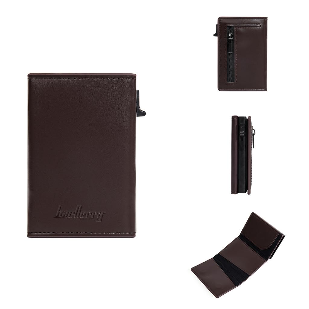 New men's card bag, business RFID automatic card, side push card clip, zipper, magnetic wallet for men