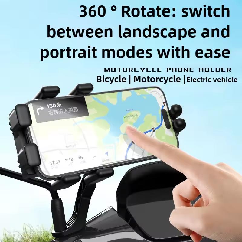 Anti-Shock Phone Mount 8-Point Claw Secure 360°Adjustable Rotatable Holder for Bike Motorcycle E-Bike for 4.7-7 Inch Smartphones