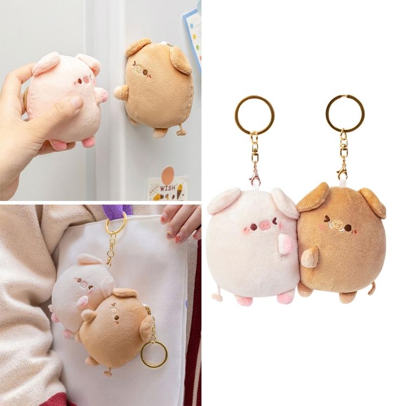 1 Paar Plüsch-Magnetisches Partner-Schwein Schlüsselanhänger Niedliches Plüschtier Kawaii-Mädchen Weihnachtsgeschenk Personalisierter Magnet Rucksackanhänger