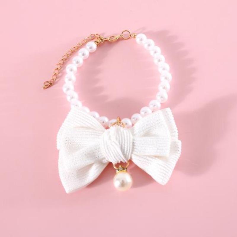 Pet Necklace Elegant Adjustable Cat Dog Collar with Faux Pearl Bow Cute Pet Neck Circle Pet Accessory