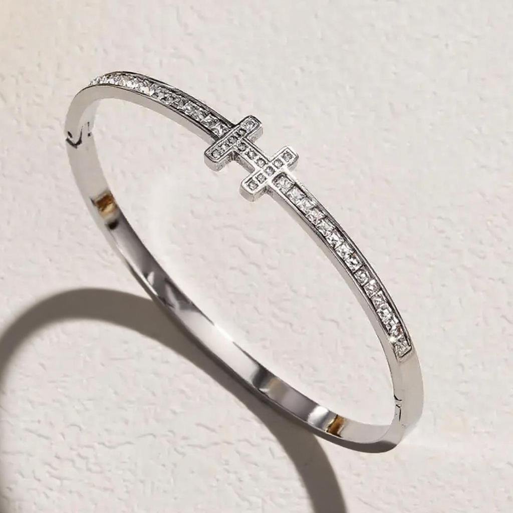 Damen Farbechtes H-förmiges Titanstahl Diamant Armband - Vielseitiger Leichter Luxus