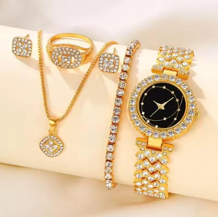 Women'S Watch Jewelry Box Five-Piece Fashion Watch With Diamond Steel Belt Simple And Delicate Women'S Watch With Diamond