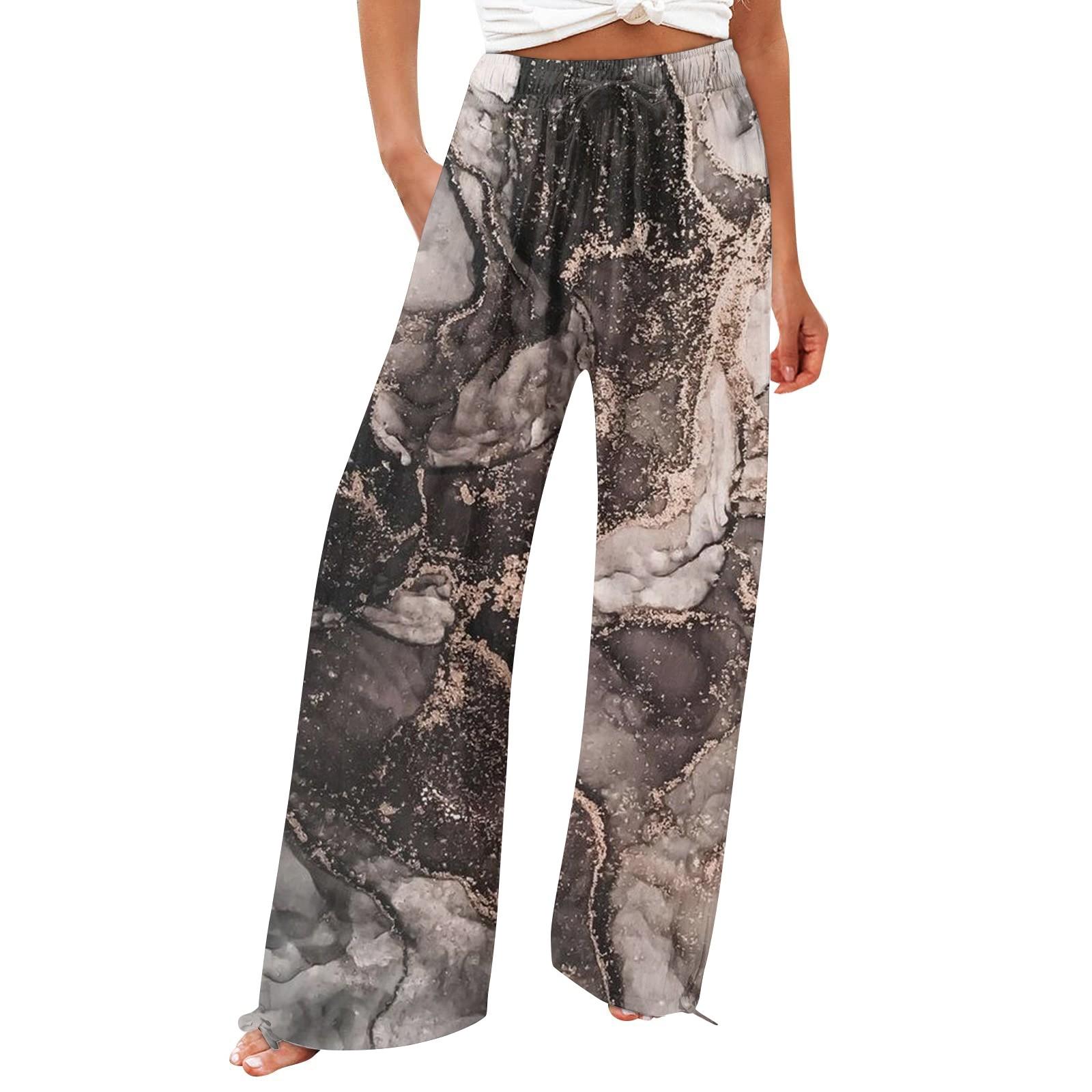 

Pants For Women Flowy Summer High Waisted Wide Leg Print Pant Casual Pants XXL чёрный