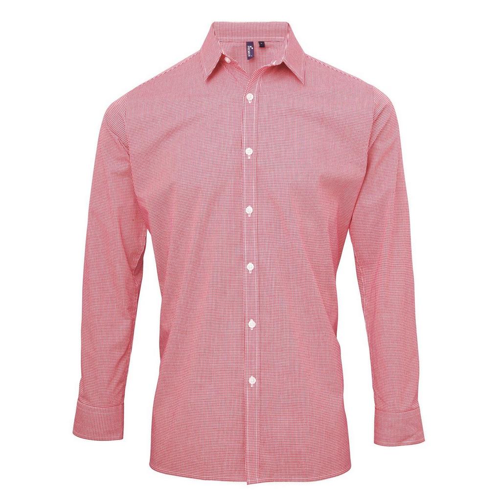 Premier Herren Gingham Mikro-kariertes Langarmhemd