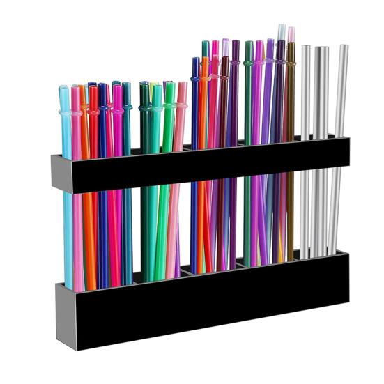 Storage Rack Transparent Acrylic Straw Holder with Drain Hole Adjustable Height Adhesive Tape Straw Organizer