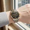 OLEVS Men's Chronograph Watch Black Stainless Steel Band 30M Water-Resistant Quartz Large Dial Calendar Luminous
